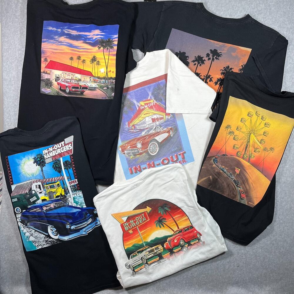 Lot of 6 In-N-Out Burger Men's T-Shirts California Restaurant Bundle Mixed Sizes